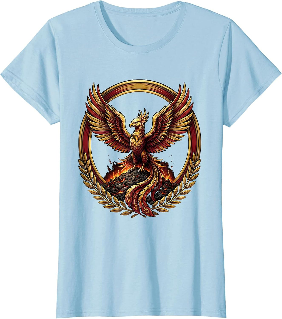 21st Birthday Phoenix Rising Golden Ashes Design T-Shirt - Baby Blue