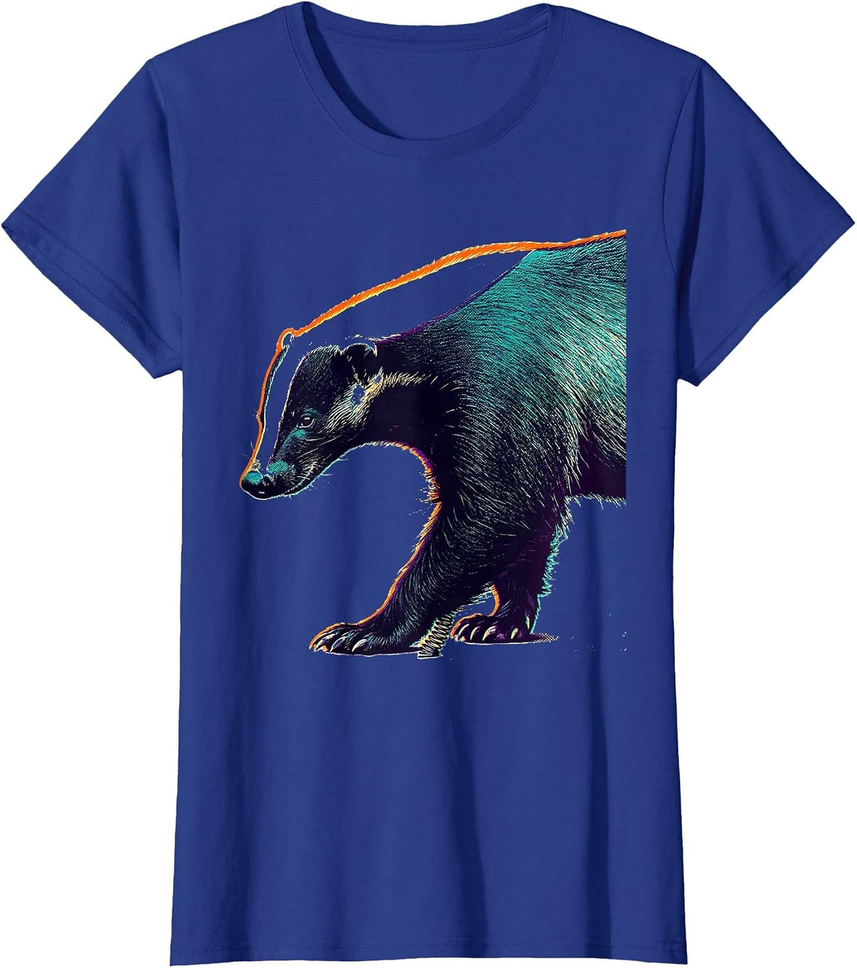 Women's Honey Badger Oversized Side Profile Risograph Animal Humor T-Shirt - Royal Blue