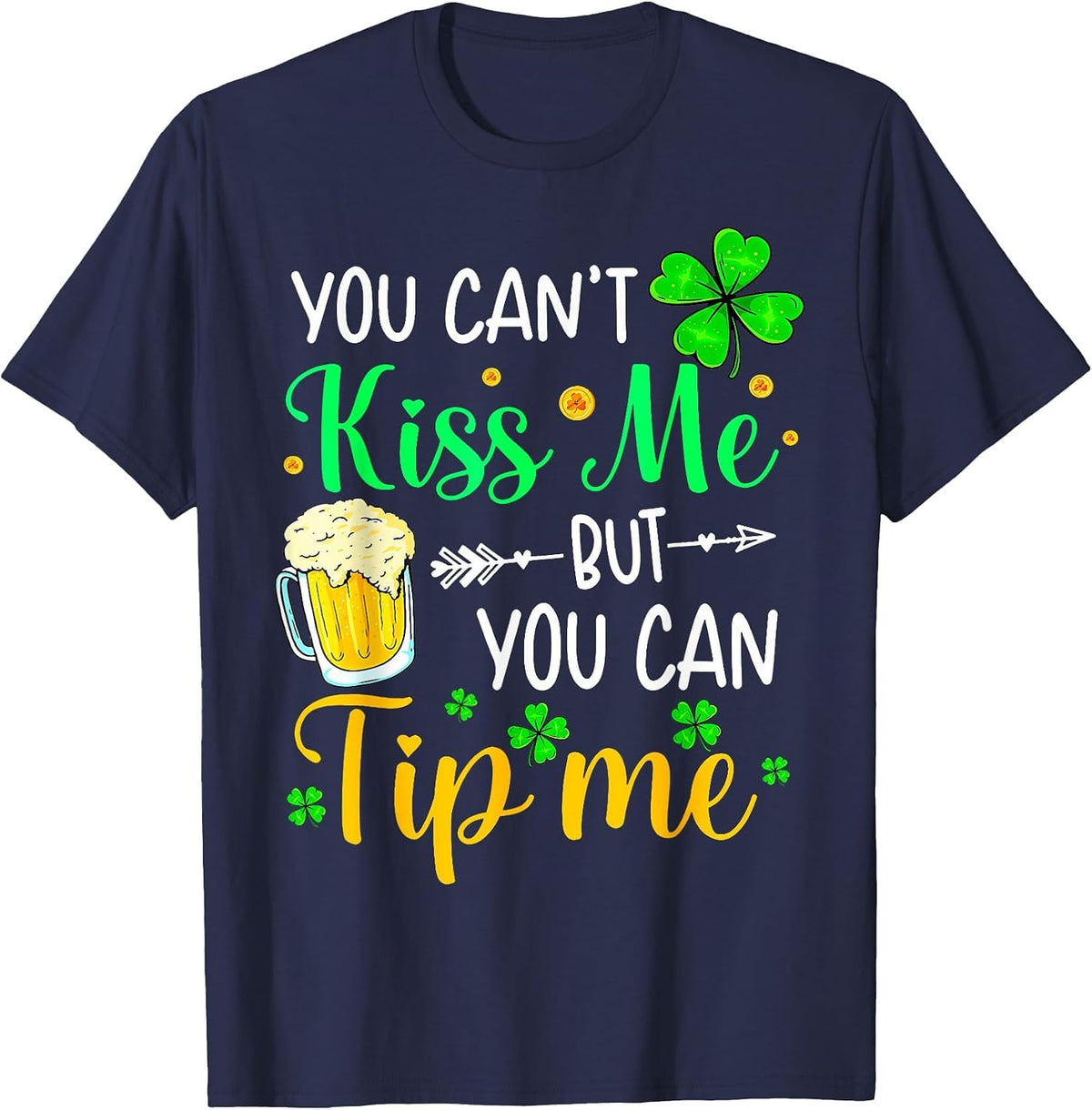 St Patrick's Day Lucky Shamrock Waitress Bartender Waiter T-Shirt - Navy Blue