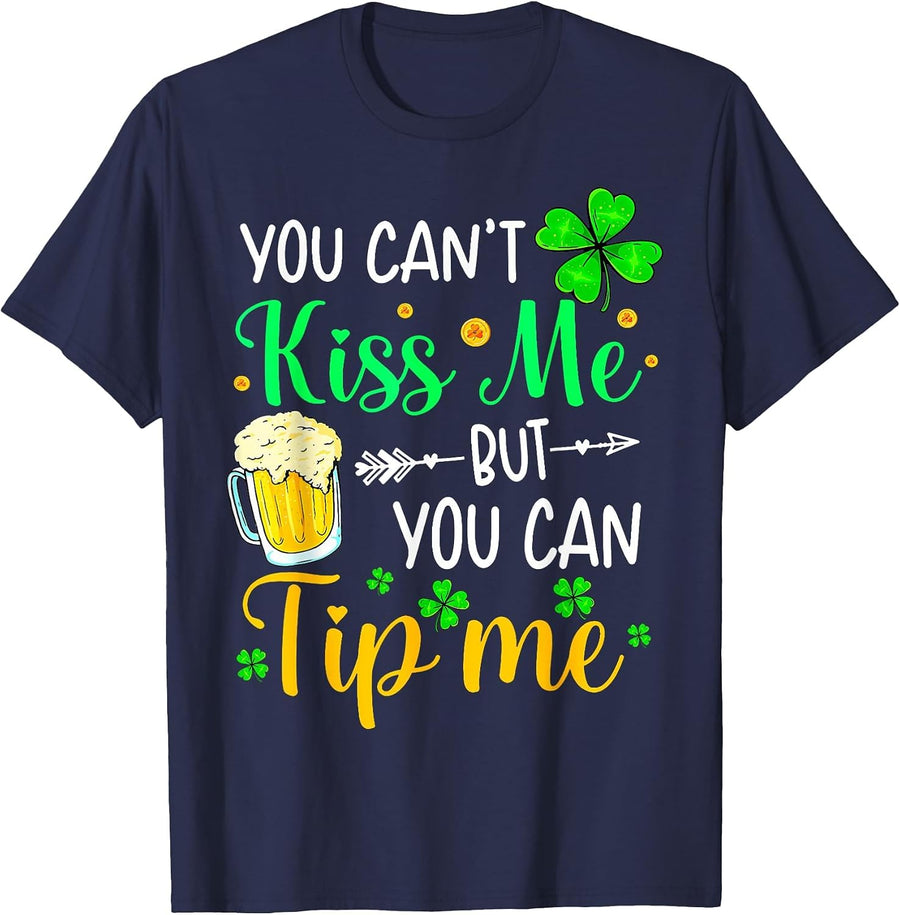 St Patrick's Day Lucky Shamrock Waitress Bartender Waiter T-Shirt - Navy Blue