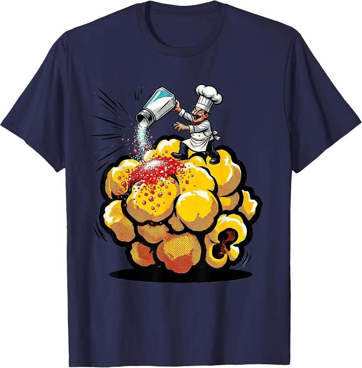 Men's Tiny Chef Seasoning Giant Popcorn Kernel T-Shirt - Navy Blue