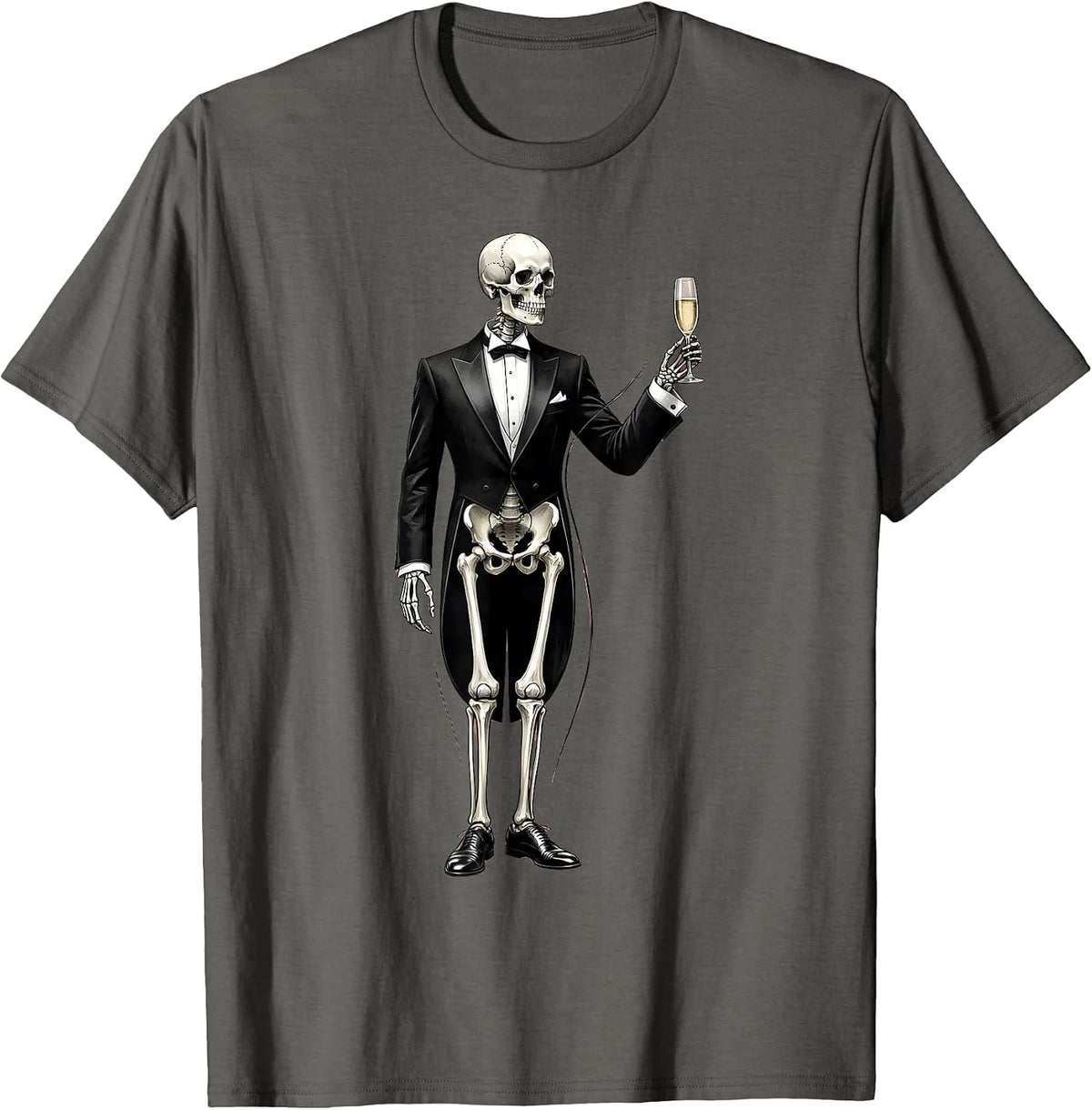 Tuxedo Skeleton Champagne Toast Graphic T-Shirt - Asphalt Grey