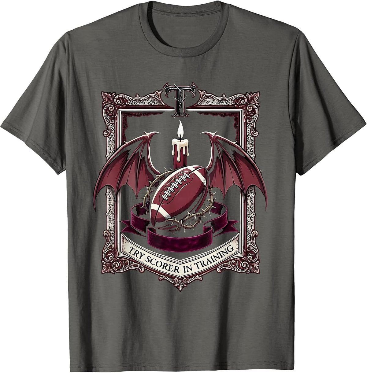 Try Scorer In Training Rugby Graphic Design T-Shirt - Asphalt Grey