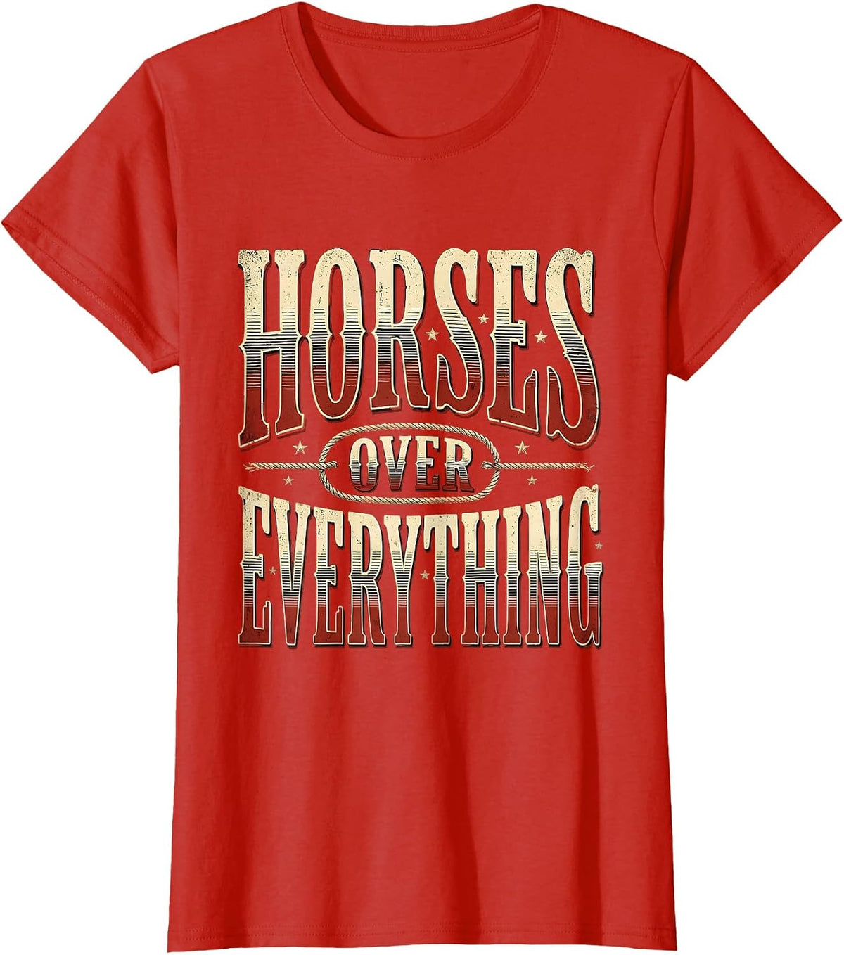 Horses Over Everything Girls Cowgirl Design T-Shirt - Red