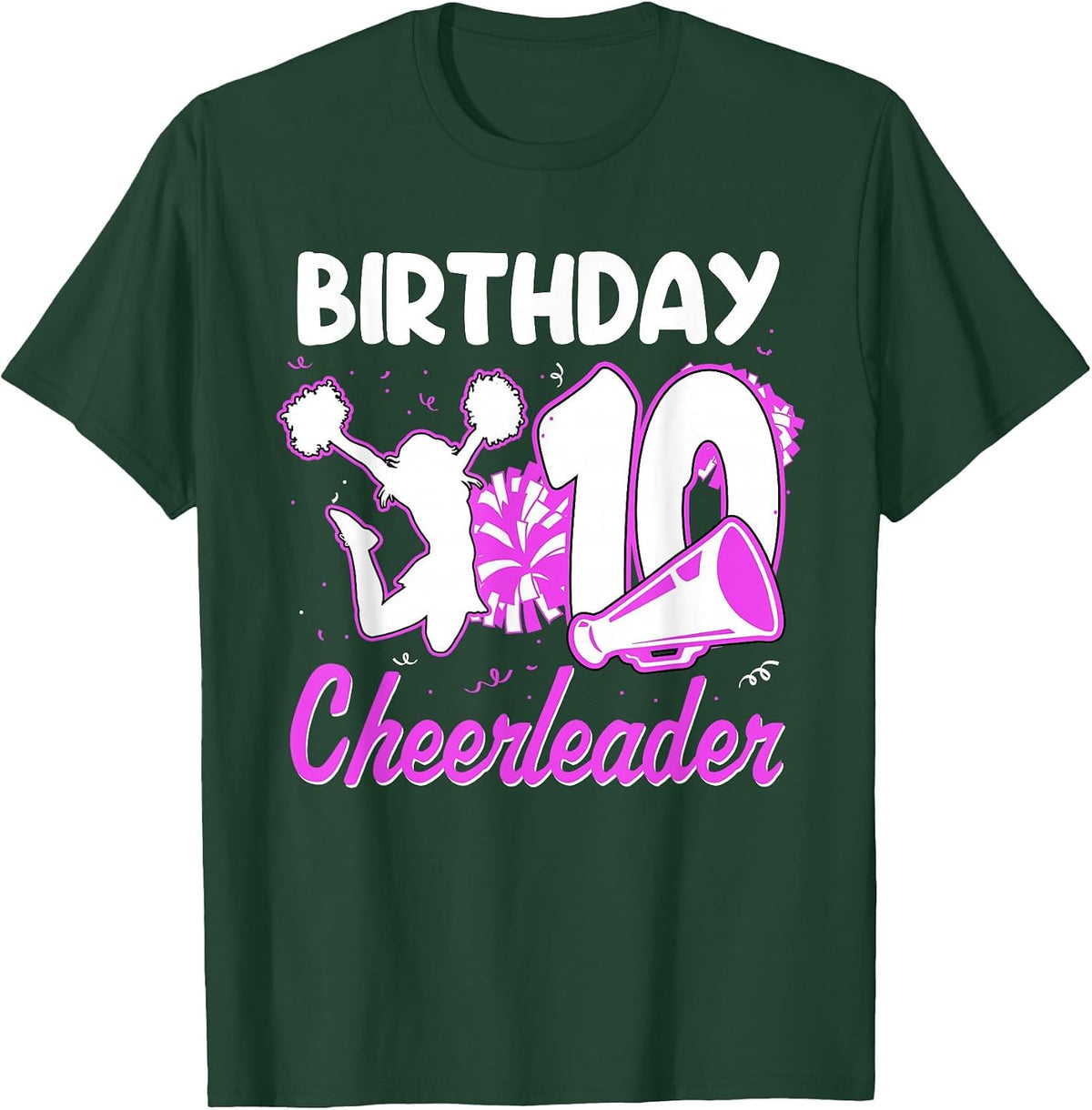 10th Birthday Cheerleader Girl 10 Years Old Cheerleading T-Shirt - Dark Green