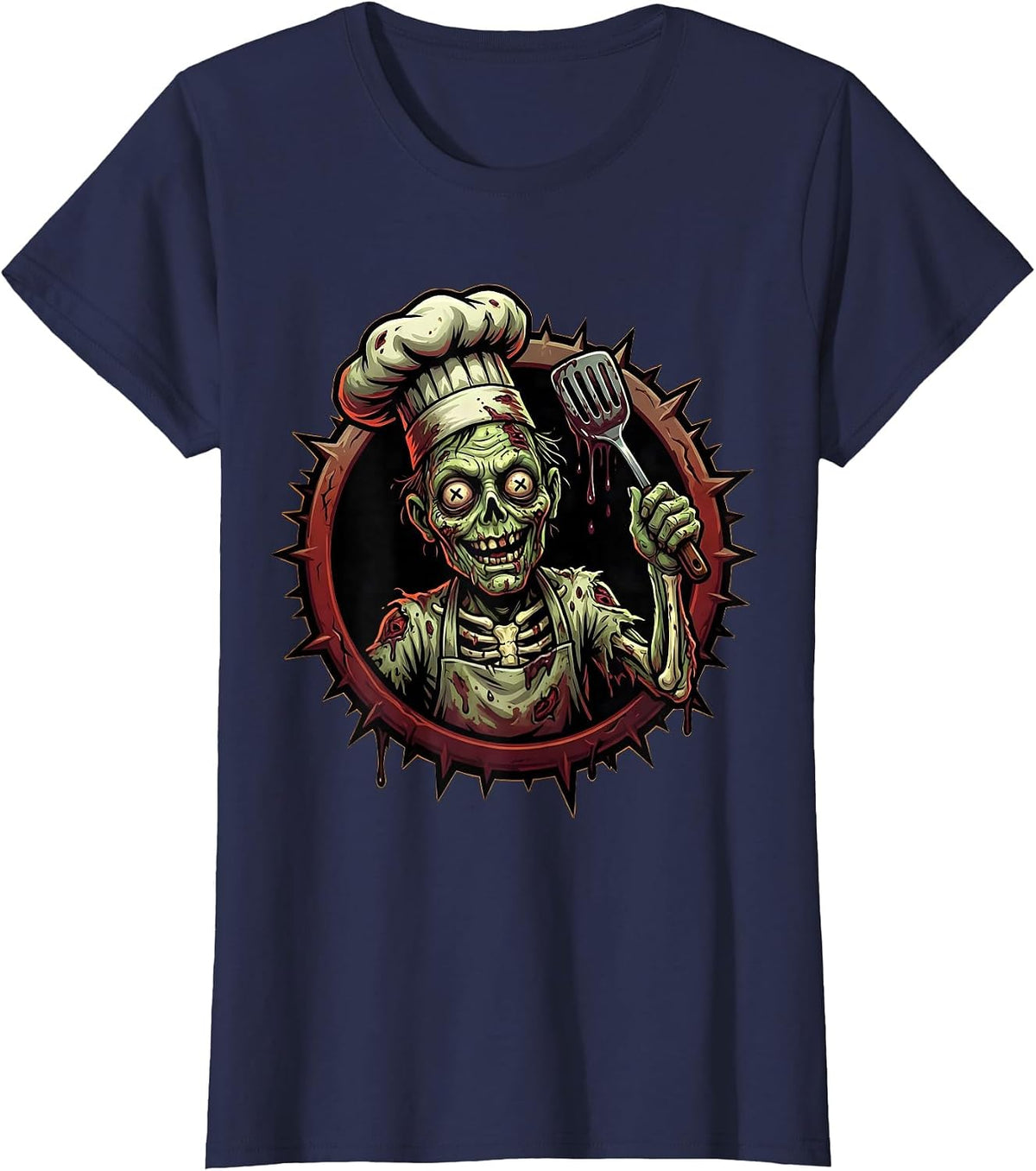 Women's Zombie Chef Halloween Costume Graphic T-Shirt - Navy Blue