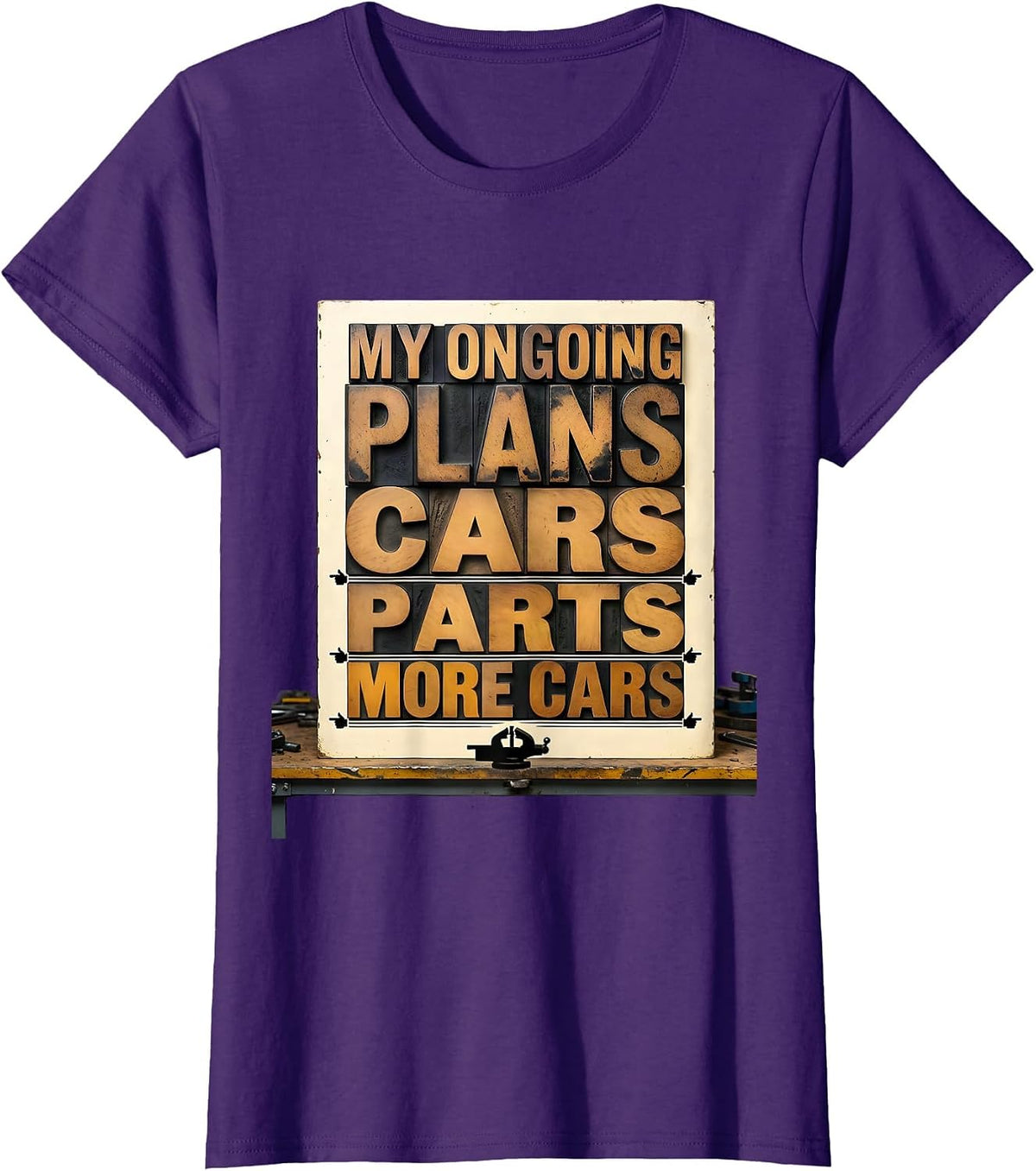 Women's My Ongoing Plans: Cars, Parts, More Cars Funny Car Guy T-Shirt - Purple