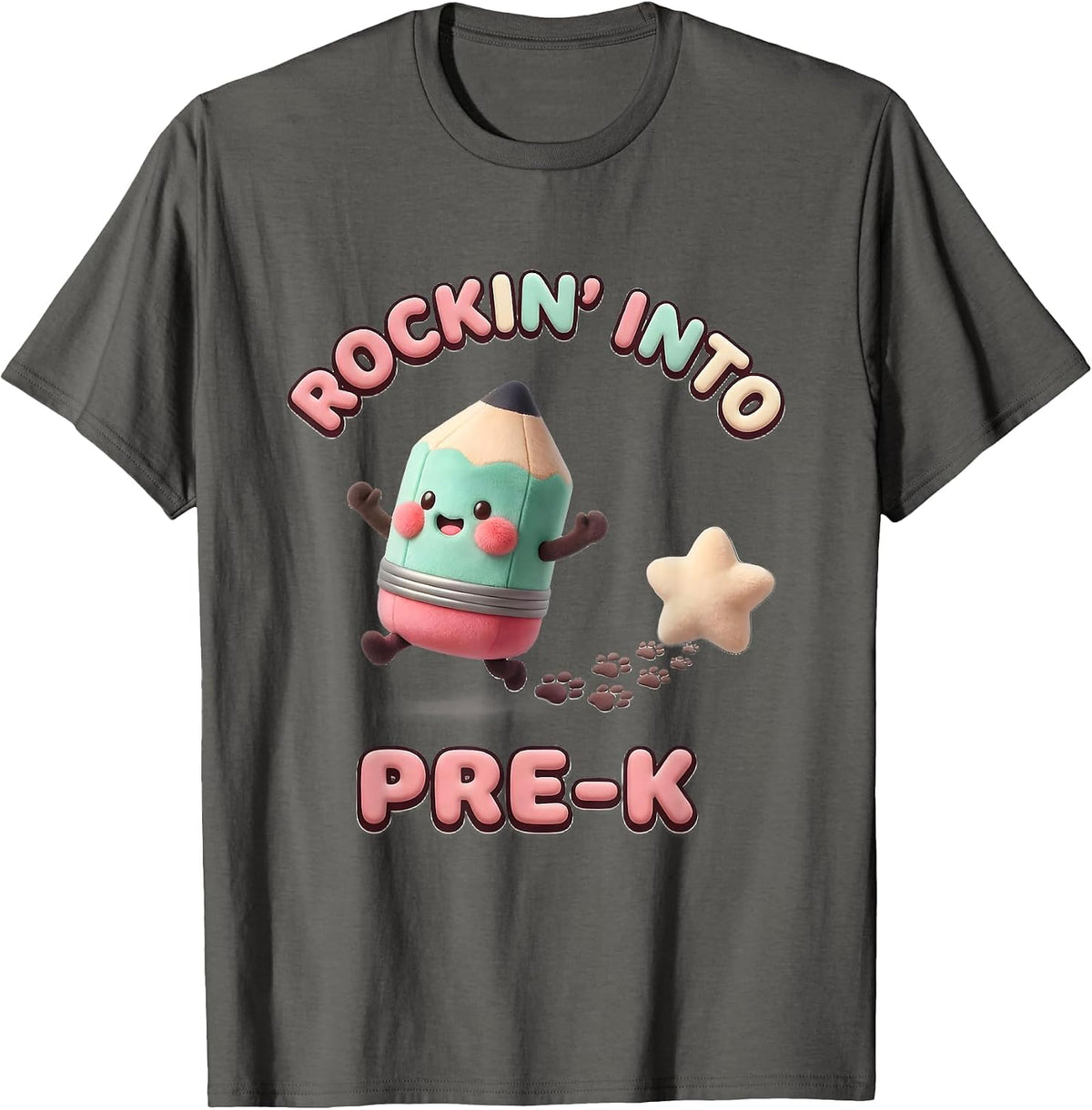 Rockin Into Pre-K Cute Kawaii Pencil Teacher Back To School T-Shirt - Asphalt Grey
