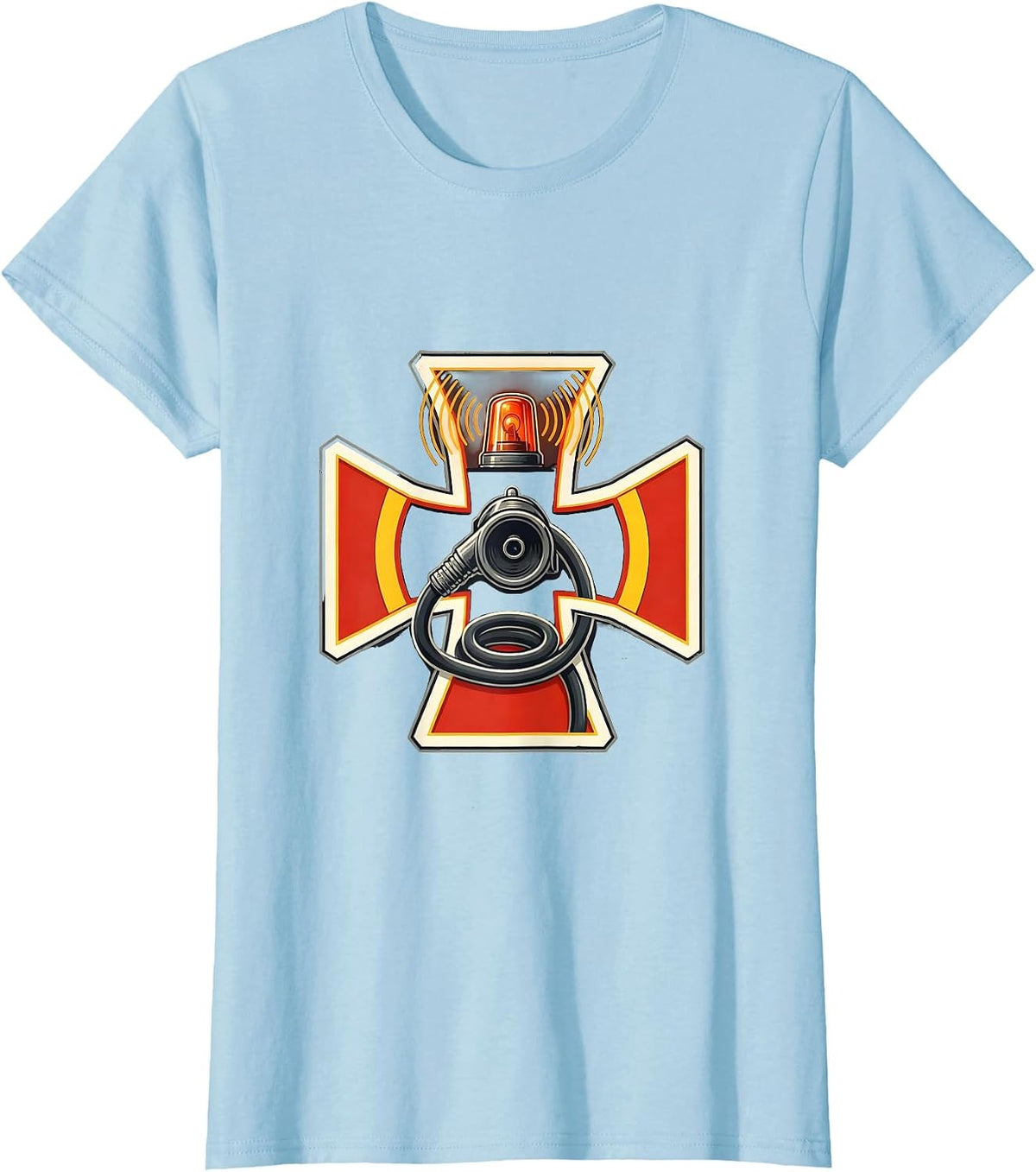 Women's Service Cross Firefighter Badge Humor Fire Truck T-Shirt - Baby Blue