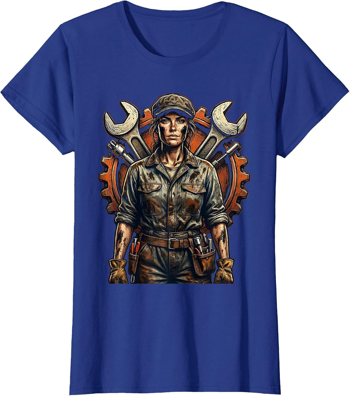 Women's Grease Monkey Mechanic Graphic Design T-Shirt - Royal Blue