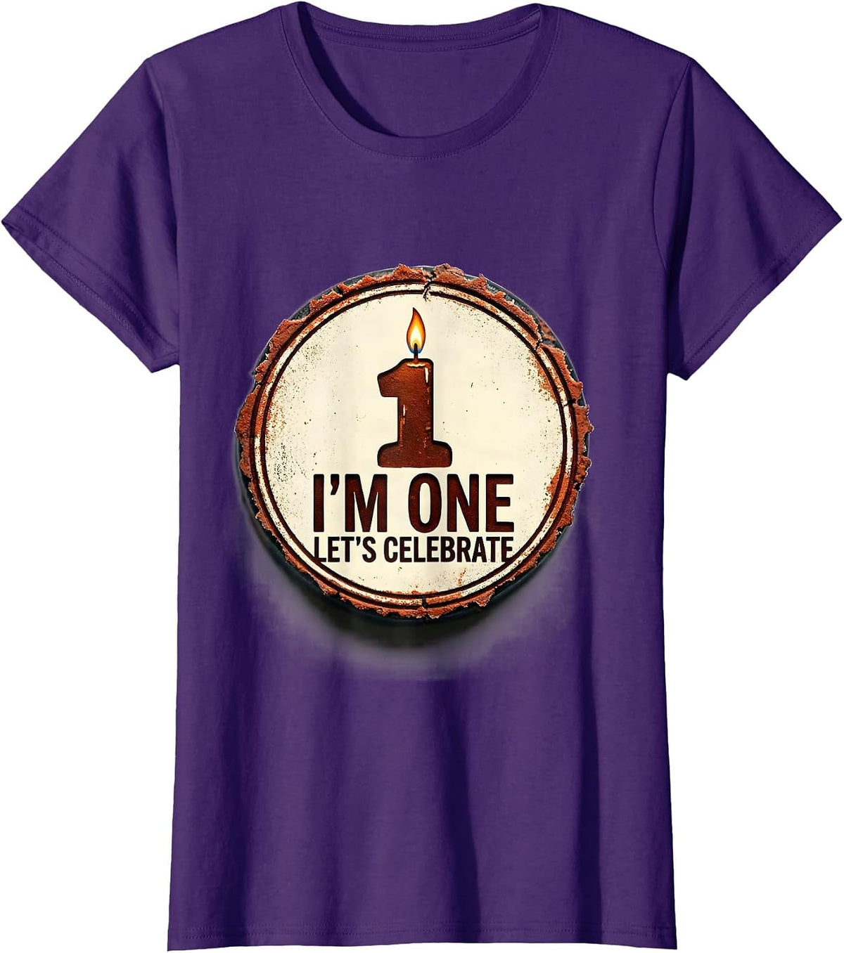 Women's I'm One Let's Celebrate Rubber Stamp First Birthday Family T-Shirt - Purple