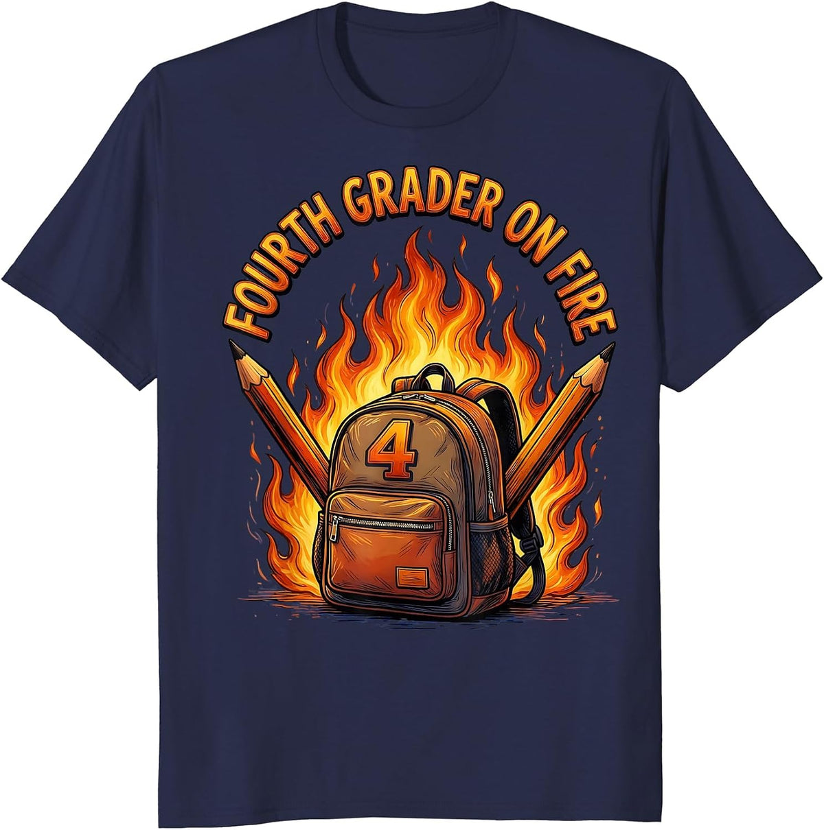 Fourth Grader On Fire Awesome 4th Grade Design T-Shirt - Navy Blue