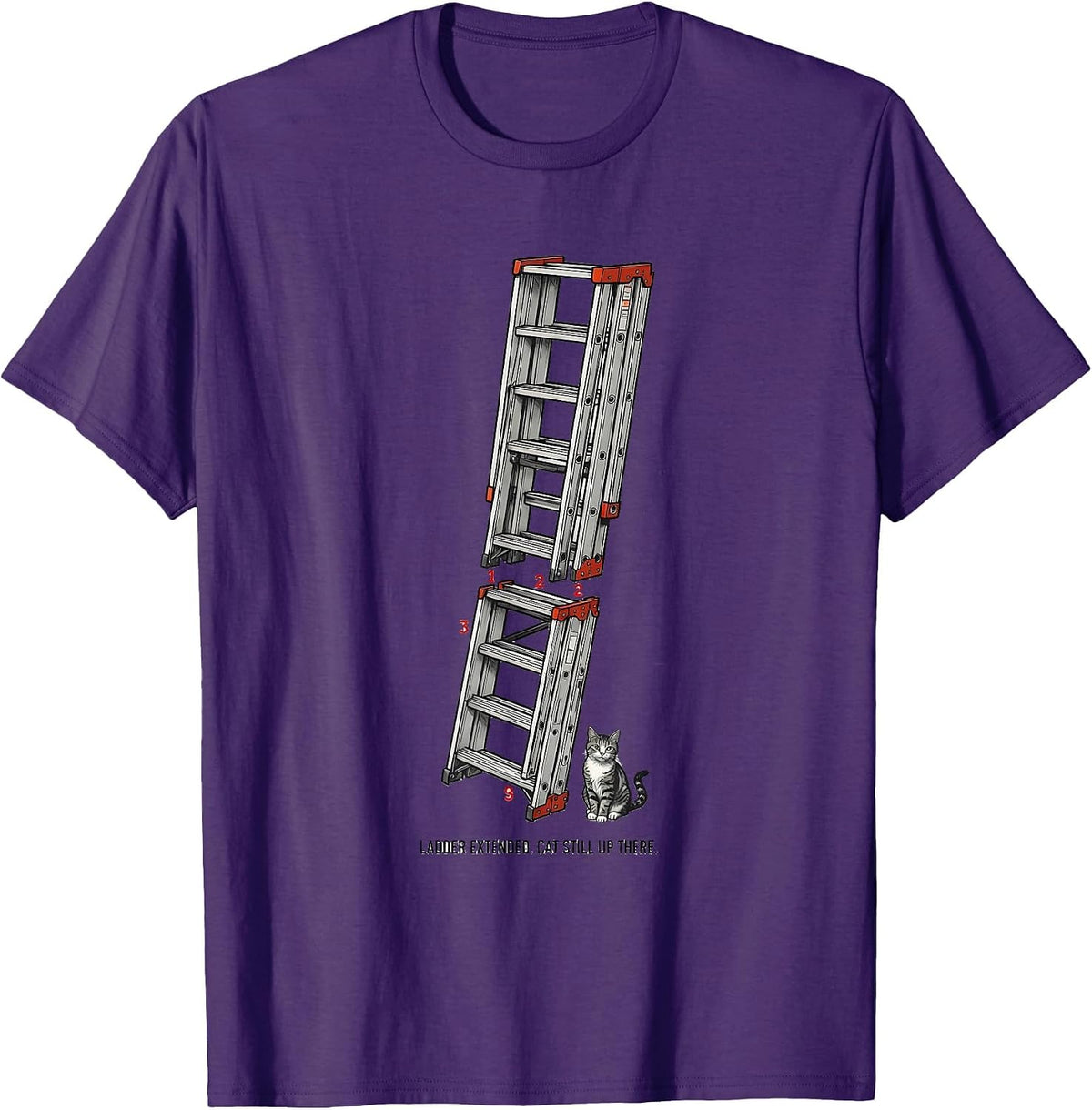 Ladder Extended Cat Still Up There Funny Firefighter Gift T-Shirt - Purple