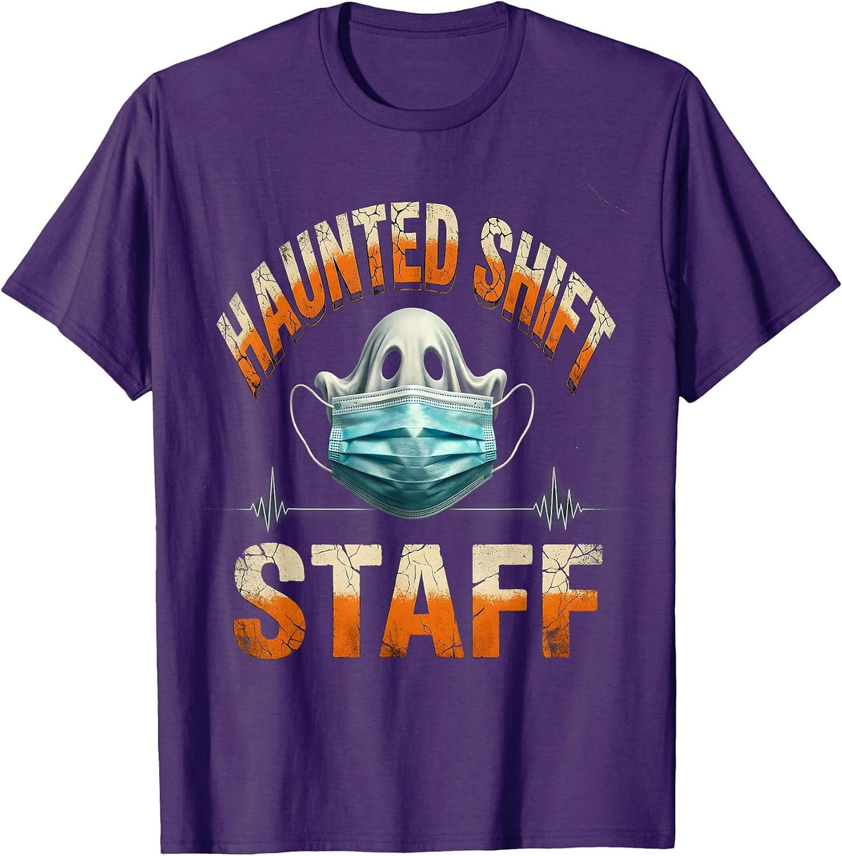 Men's Haunted Shift Staff Distressed Halloween Nurse Humor T-Shirt - Purple