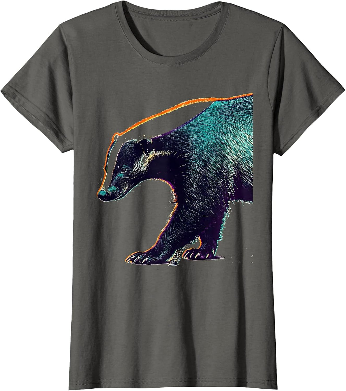 Women's Honey Badger Oversized Side Profile Risograph Animal Humor T-Shirt - Asphalt Grey