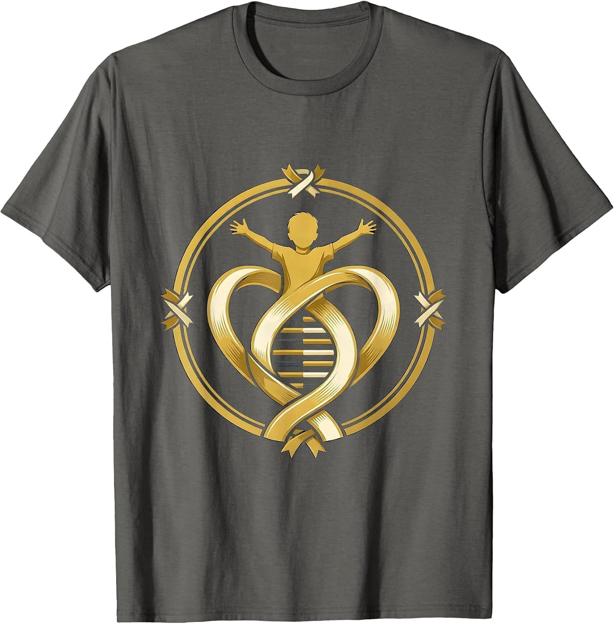 Down Syndrome Awareness Heart Chromosome Design T-Shirt - Asphalt Grey