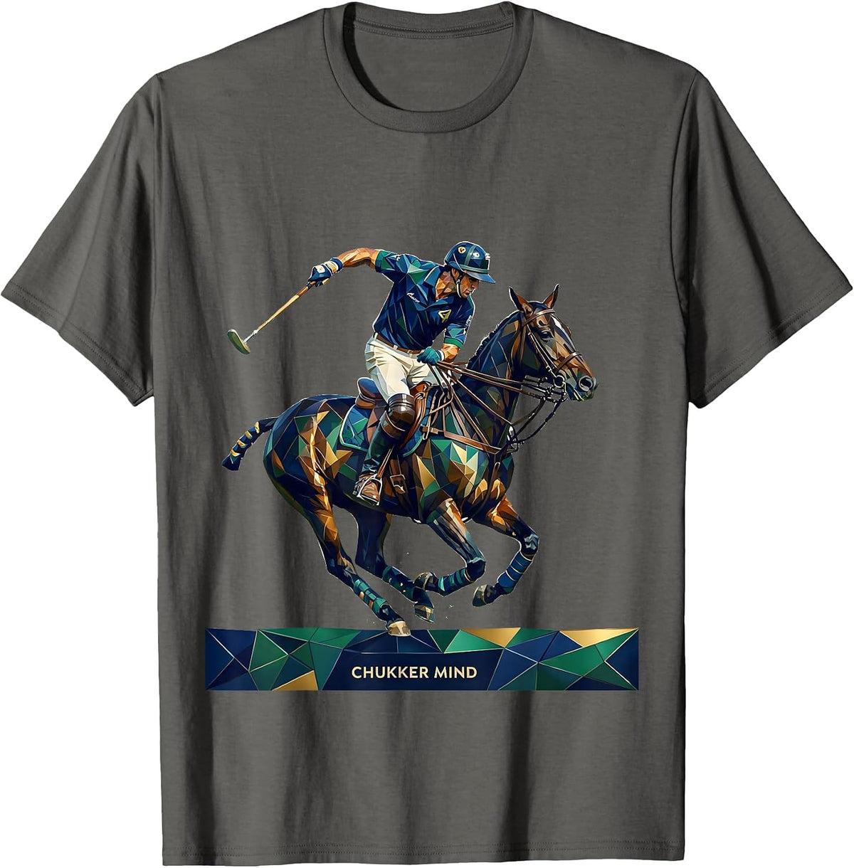 Chukker Mind Retro Polo Player Equestrian Sport Fan T-Shirt - Asphalt Grey