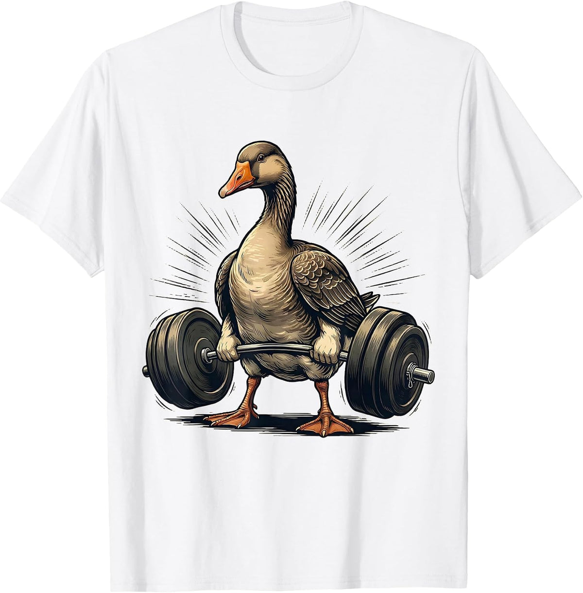 Men's Round Goose Weightlifting Gym Humor Funny Workout T-Shirt - White