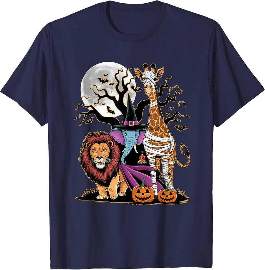 Halloween Zoo Animals Wildlife Safari T-Shirt - Navy Blue
