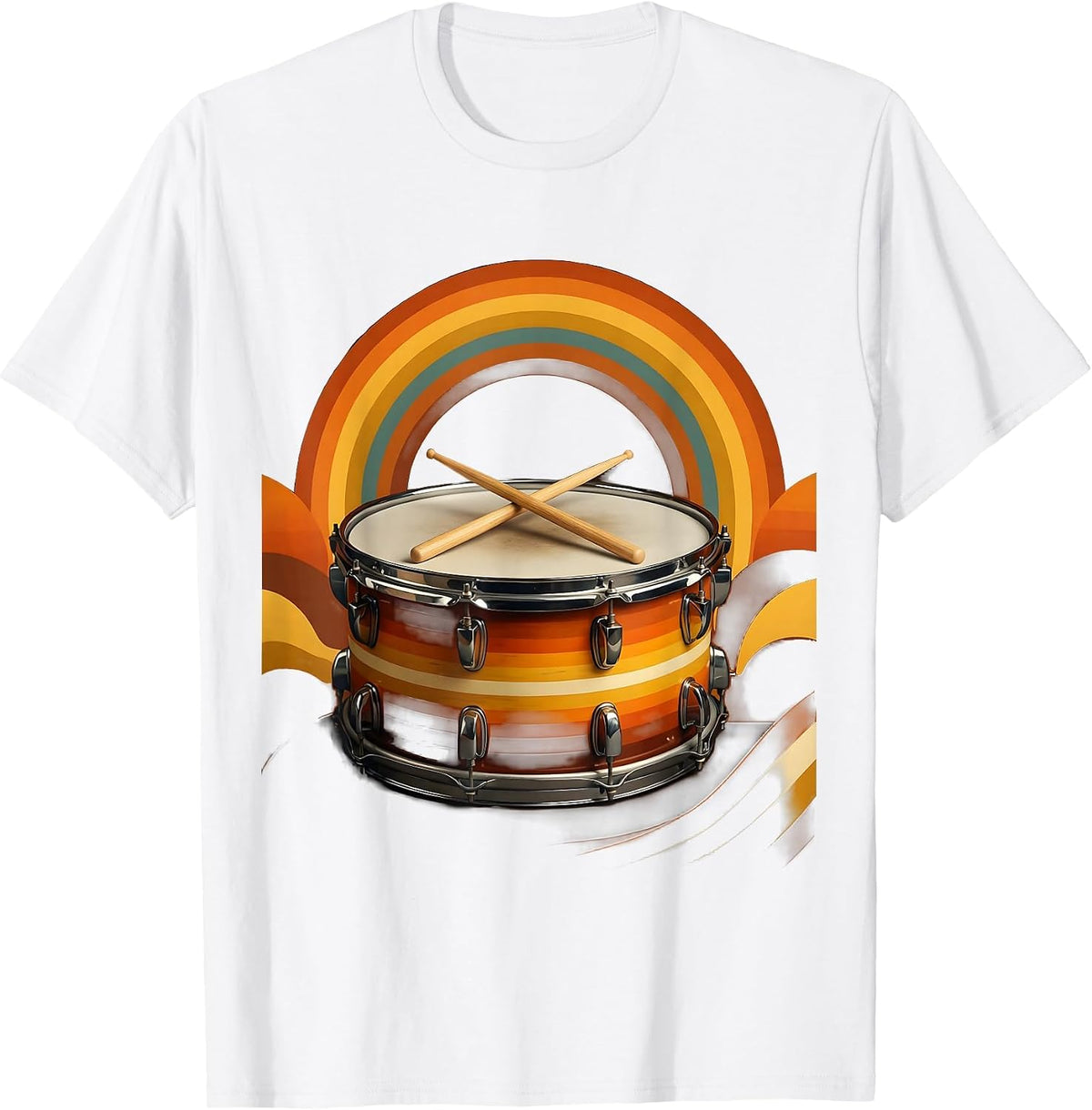 Crossed Drumsticks Snare Drum Percussion Graphic T-Shirt - White