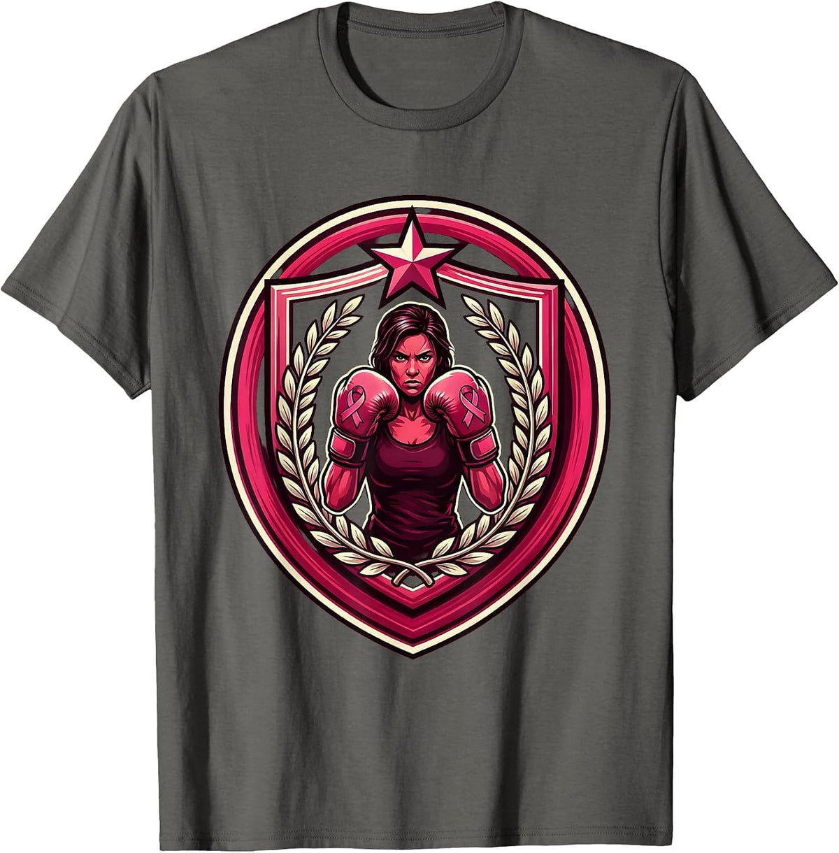 Breast Cancer Fighter Boxing Gloves Illustration T-Shirt - Asphalt Grey