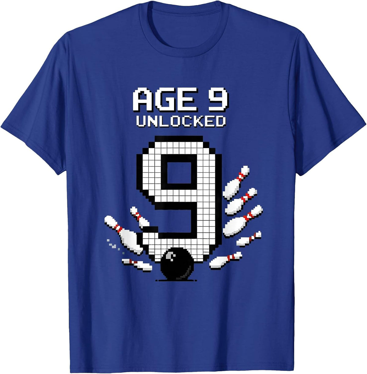 Men's Age 9 Unlocked Pixel Art Bowling Birthday Party 9th Birthday T-Shirt - Royal Blue