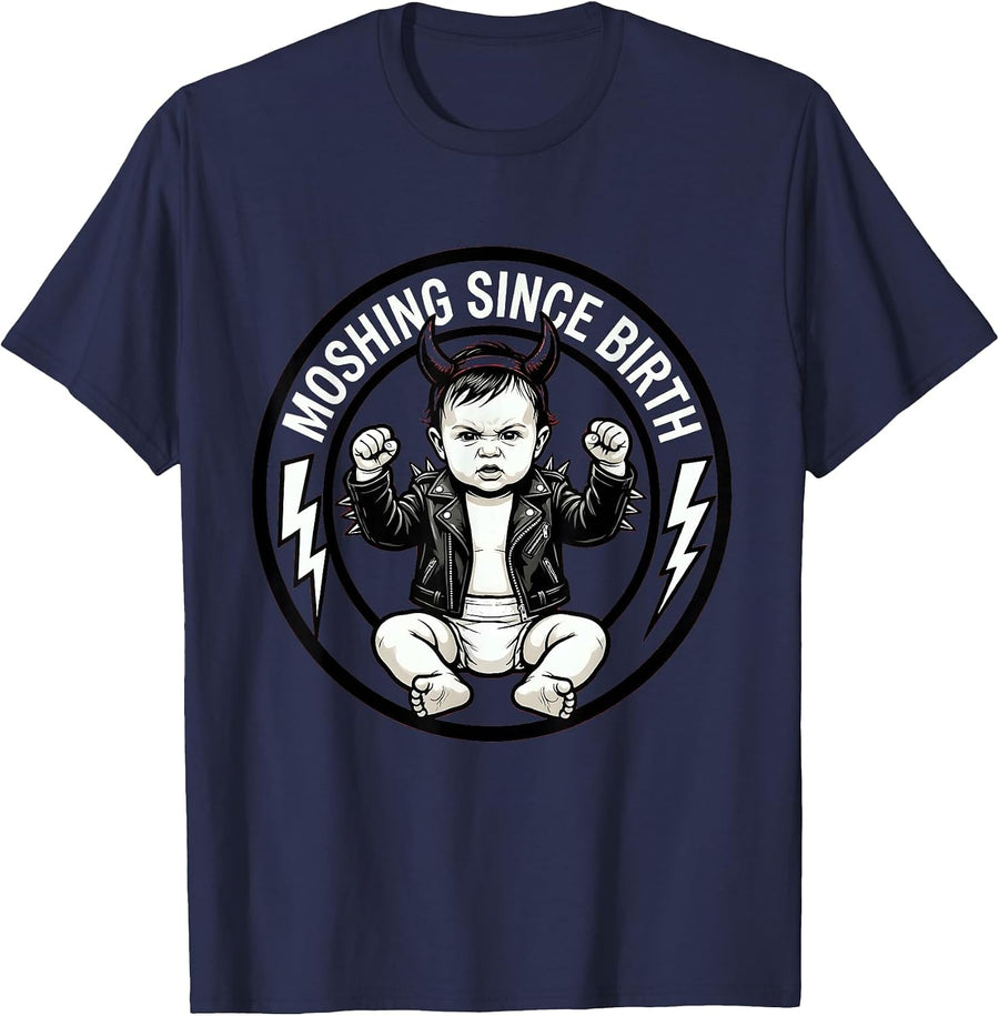 Moshing Since Birth Rock Band Graphic Design T-Shirt - Navy Blue