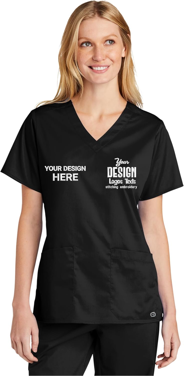 CUSTOM PREMIUM Custom Scrubs for Women and Men, Unisex V-Neck Top, Female and Male Scrubs - Women