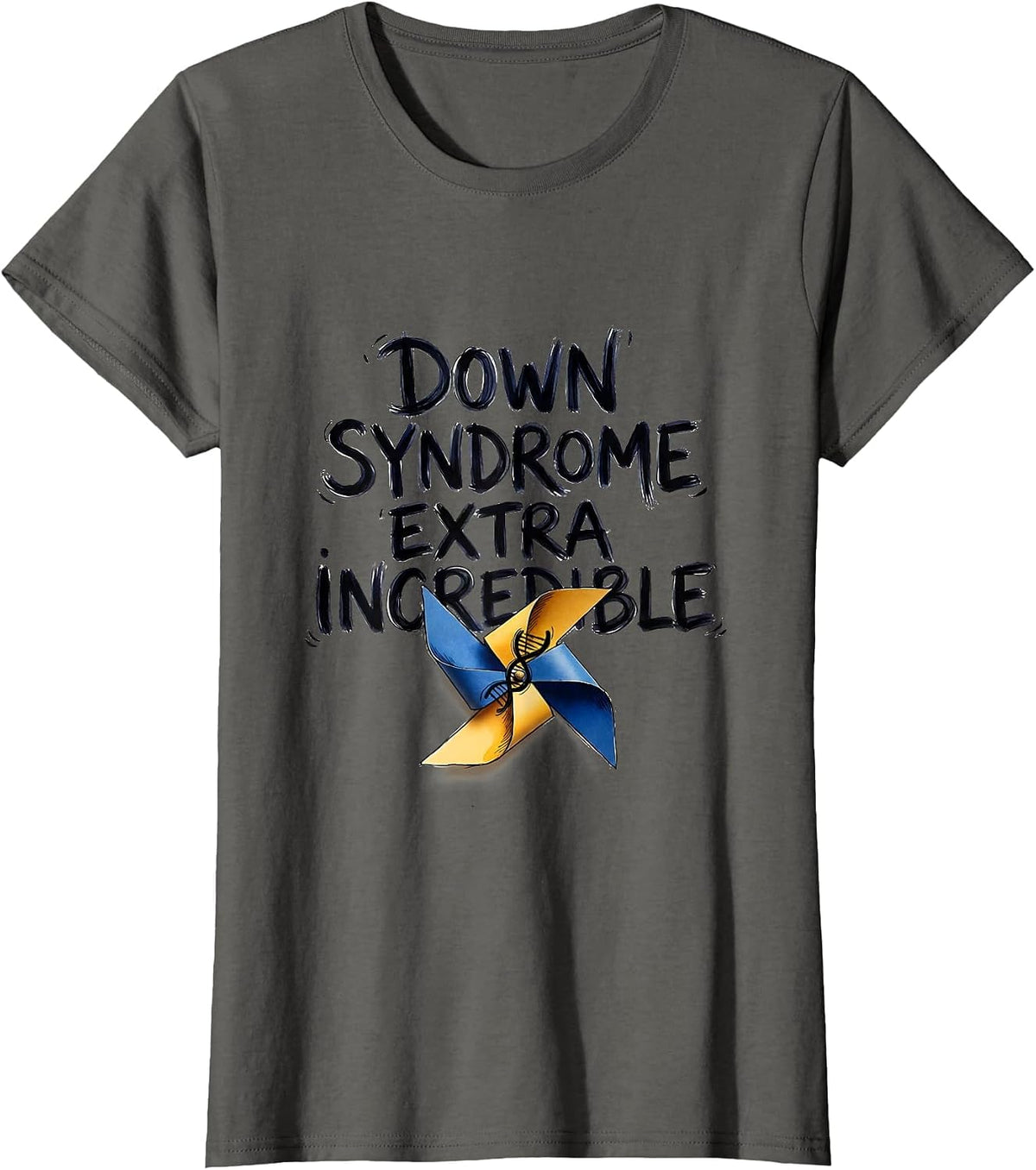 Women's Down Syndrome Extra Incredible Hand-Sketched Awareness T-Shirt - Asphalt Grey