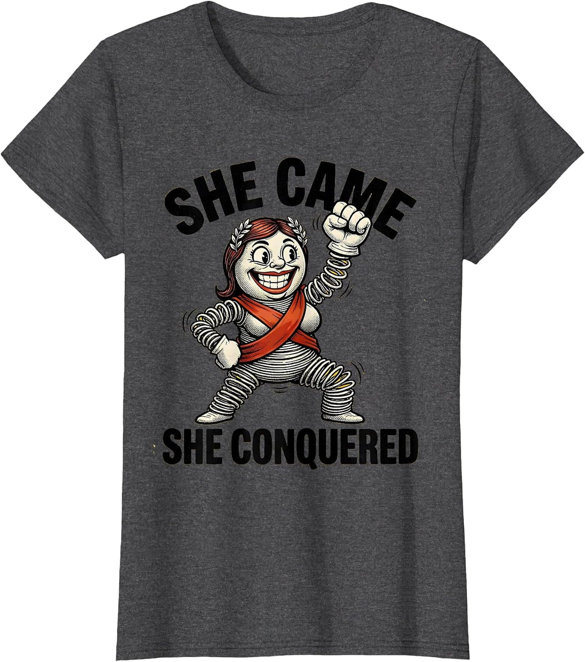 Women's She Came She Conquered Do It Lady Design T-Shirt - Dark Heather Grey
