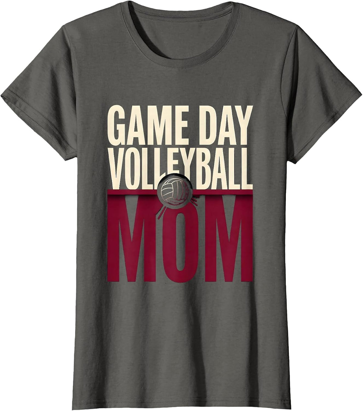 Women's Game Day Volleyball Mom Minimalist Maroon & Cream Team T-Shirt - Asphalt Grey