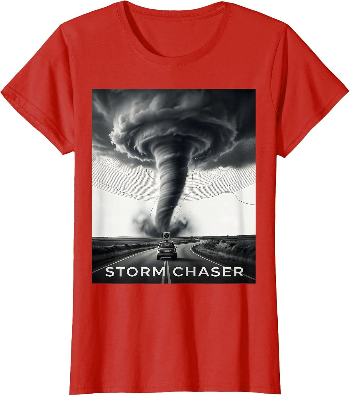 Storm Chaser Monochromatic Tornado Meteorology Enthusiast T-Shirt - Red