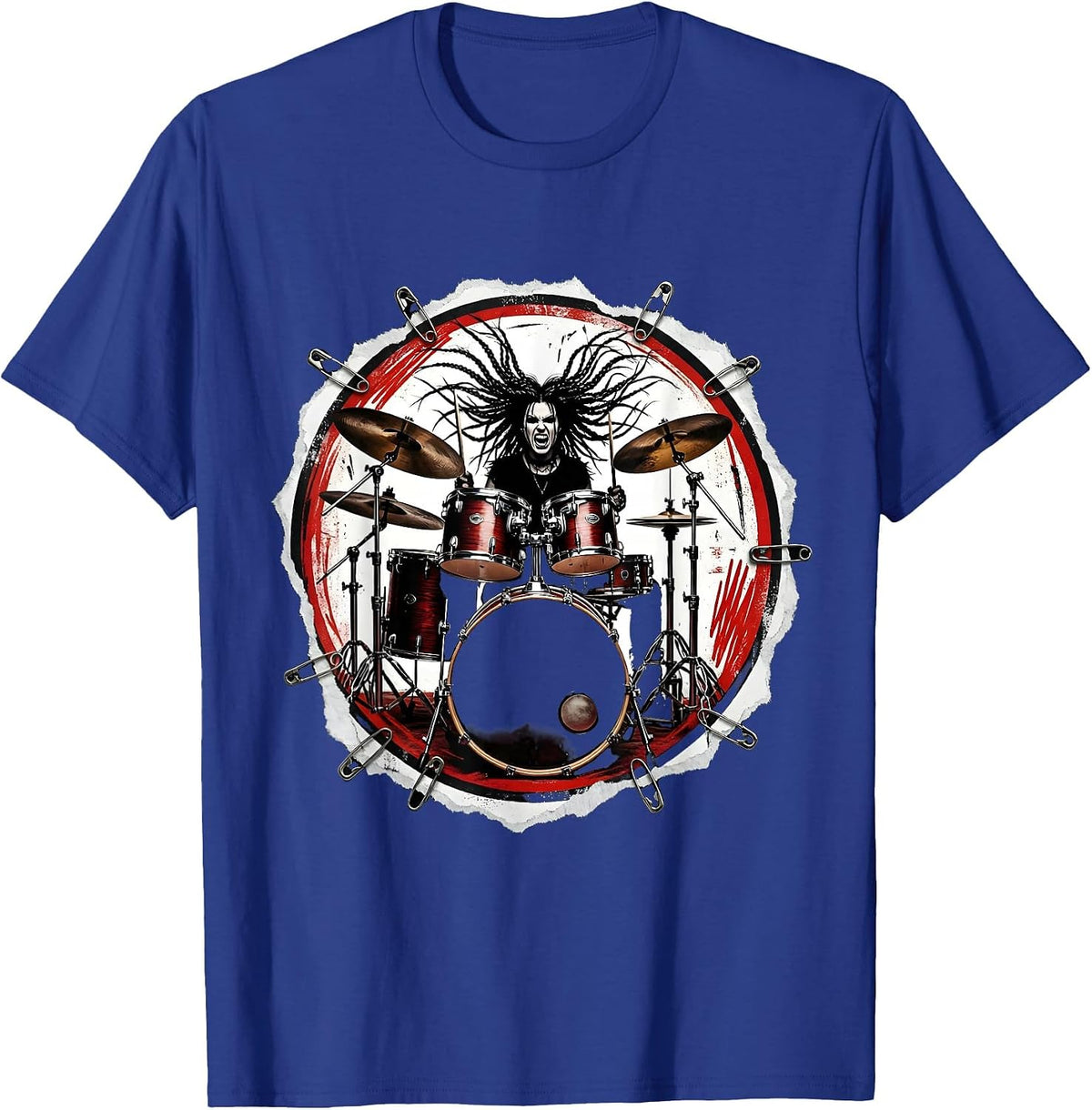 Drummer With Braids Behind Massive Drum Kit T-Shirt - Royal Blue