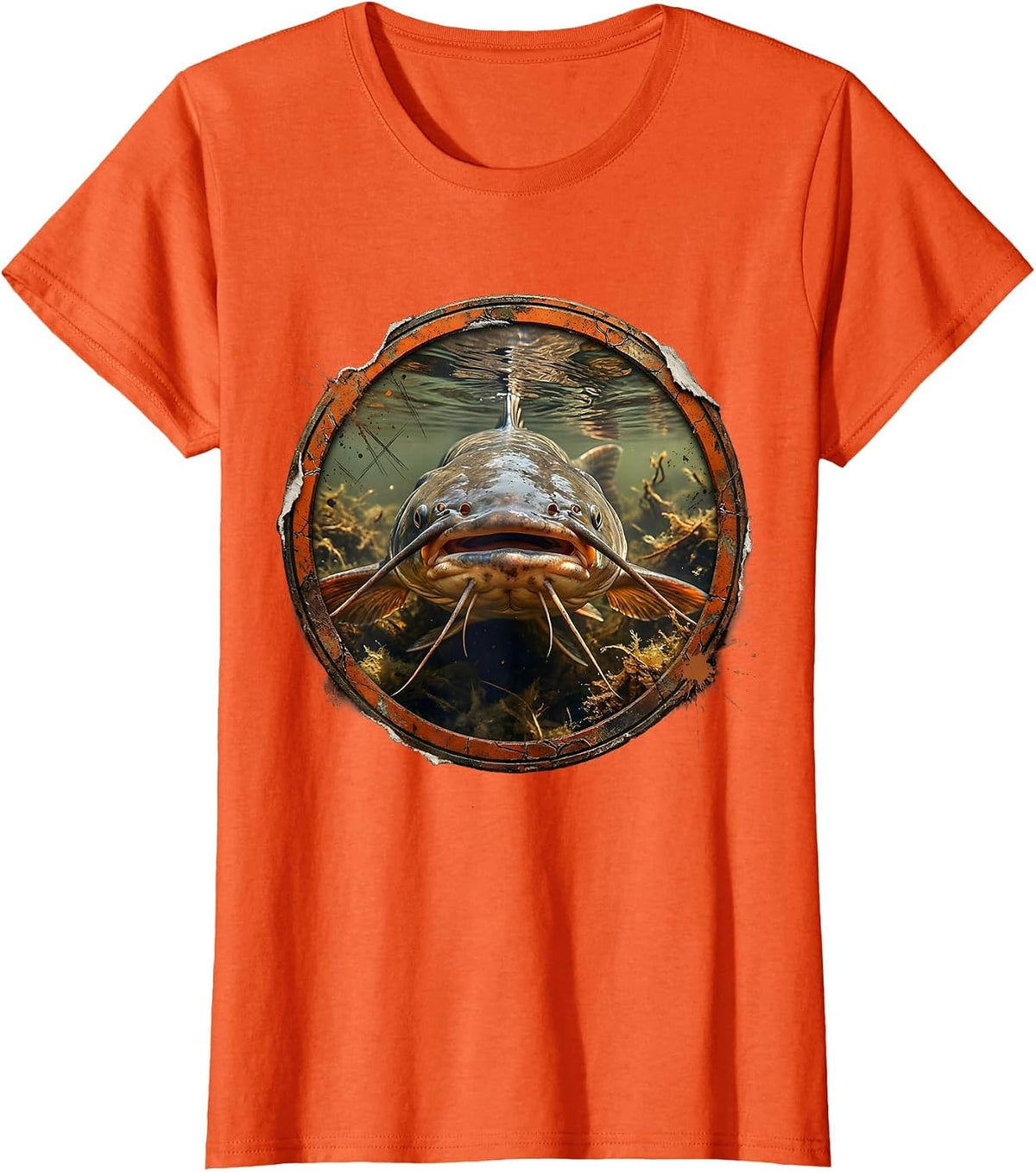 Giant Catfish Lurking Murky River Depths Fishing T-Shirt - Orange