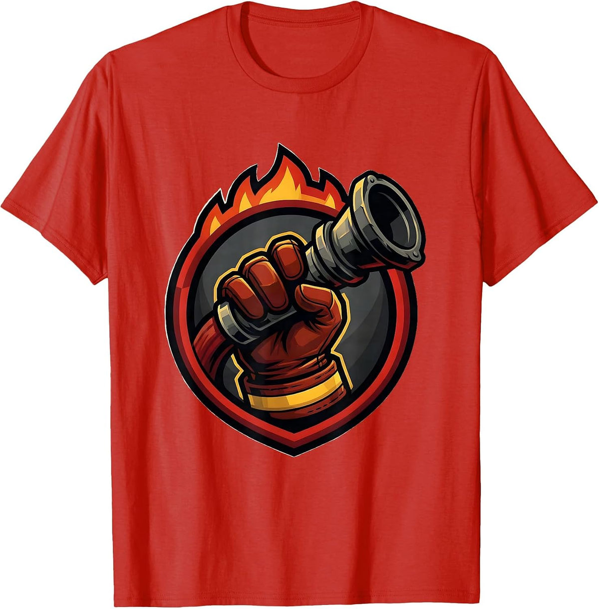 Men's Firefighter Grip Fire Hose Nozzle Graphic T-Shirt - Red
