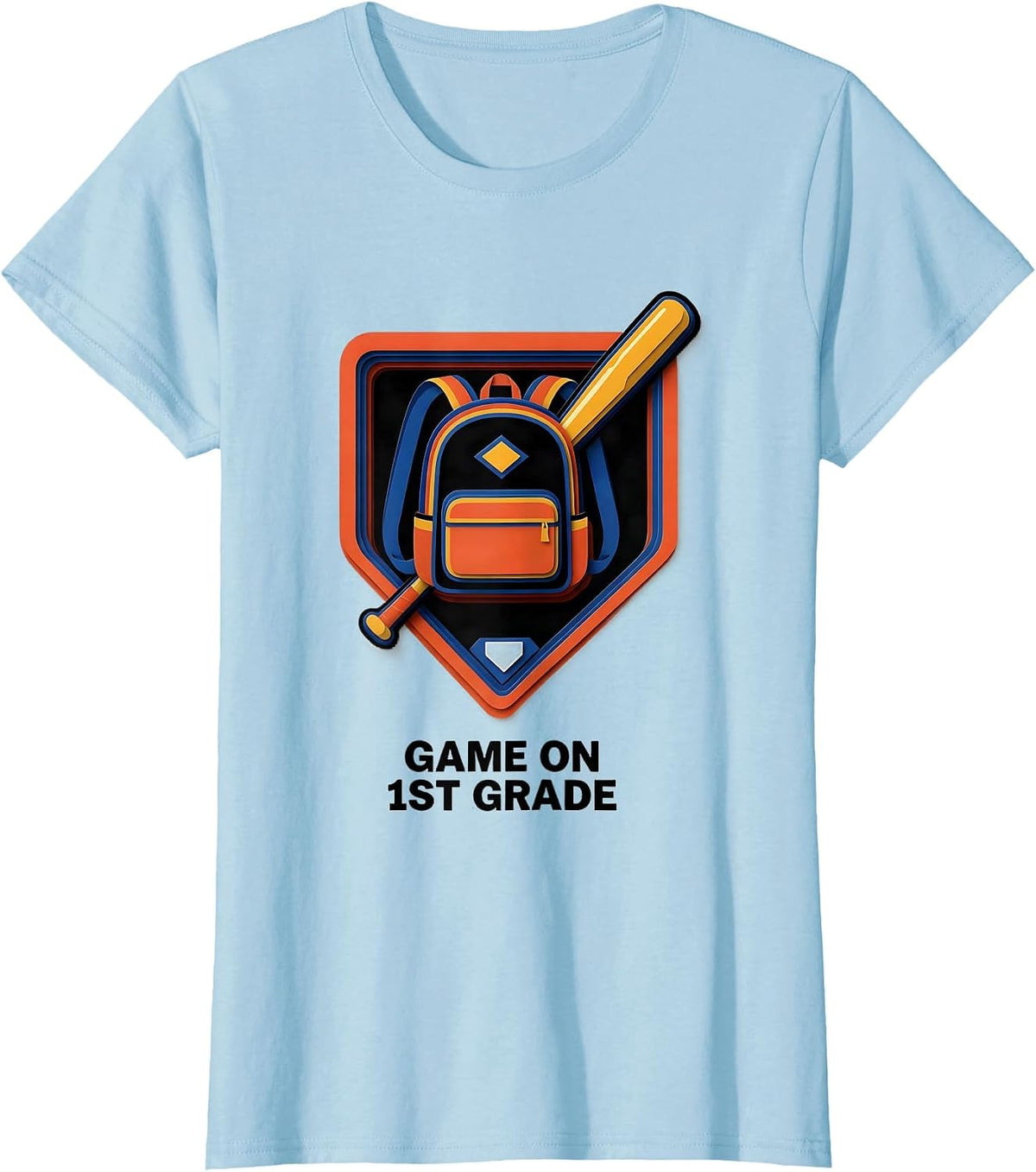 Game On 1st Grade Playful Back To School Baseball Drip T-Shirt - Baby Blue