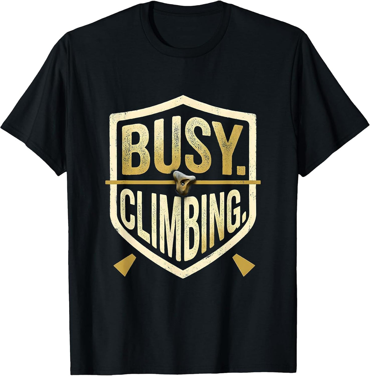 Men's Busy Climbing Emblem Rock Climber Bouldering Humor T-Shirt - Black