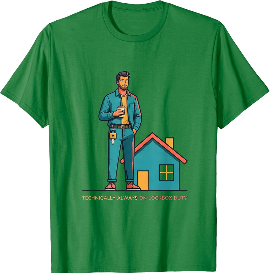 Men's Technically Always On Lockbox Duty Funny Realtor Real Estate T-Shirt - Kelly Green