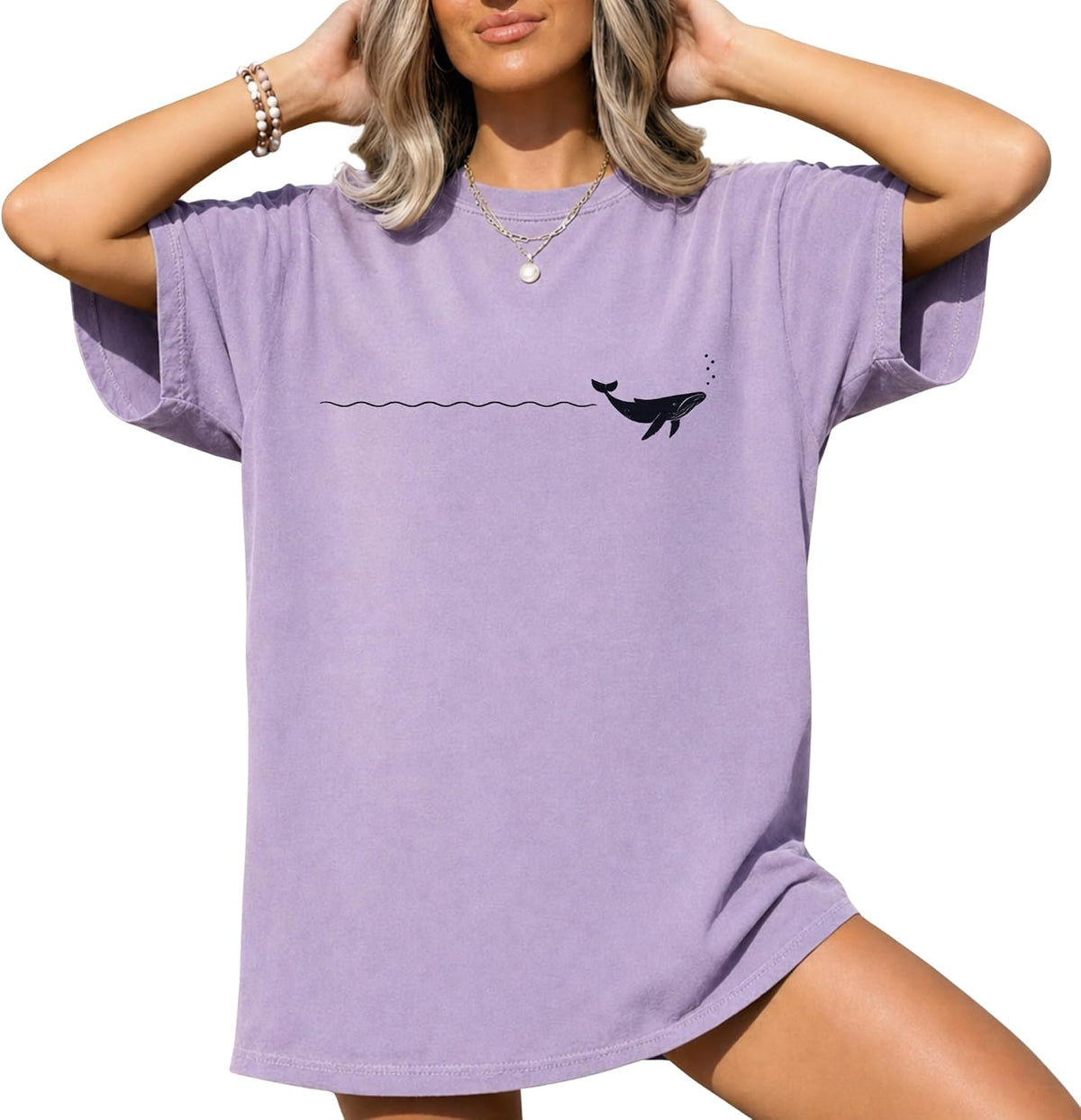Minimalist Whale Shirt for Women, Simple Ocean Graphic Tee, Coastal Aesthetic Shirt, Tiny Whale Beach Tee - As Pictured