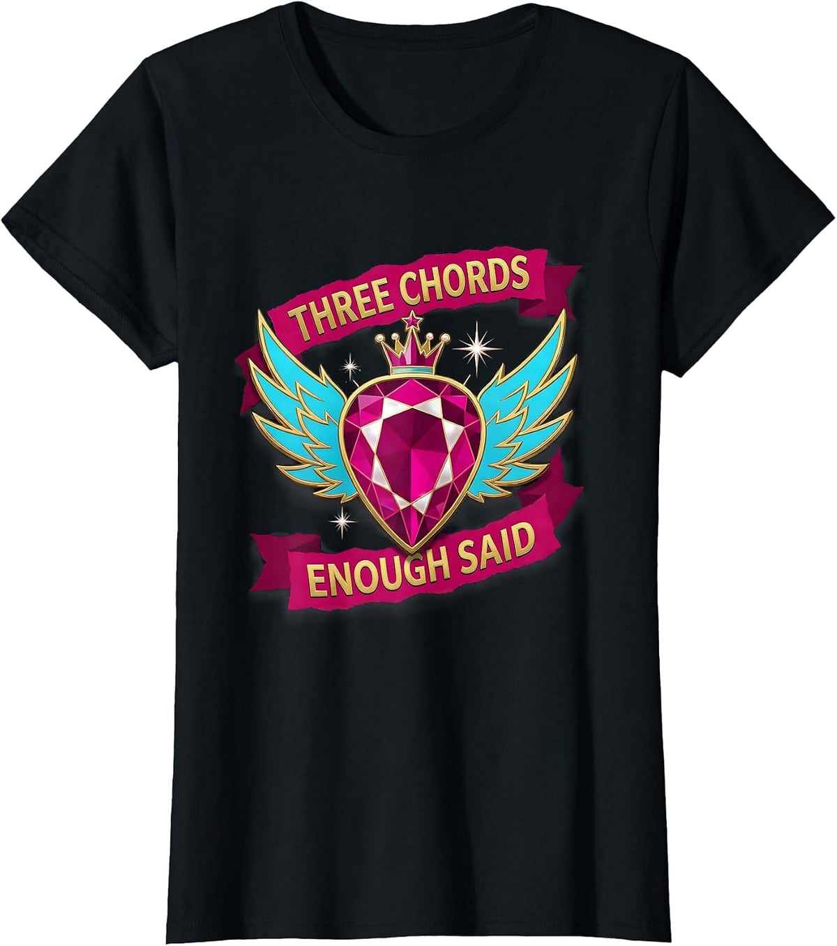 Three Chords Enough Said Punk Rock Design T-Shirt - Black