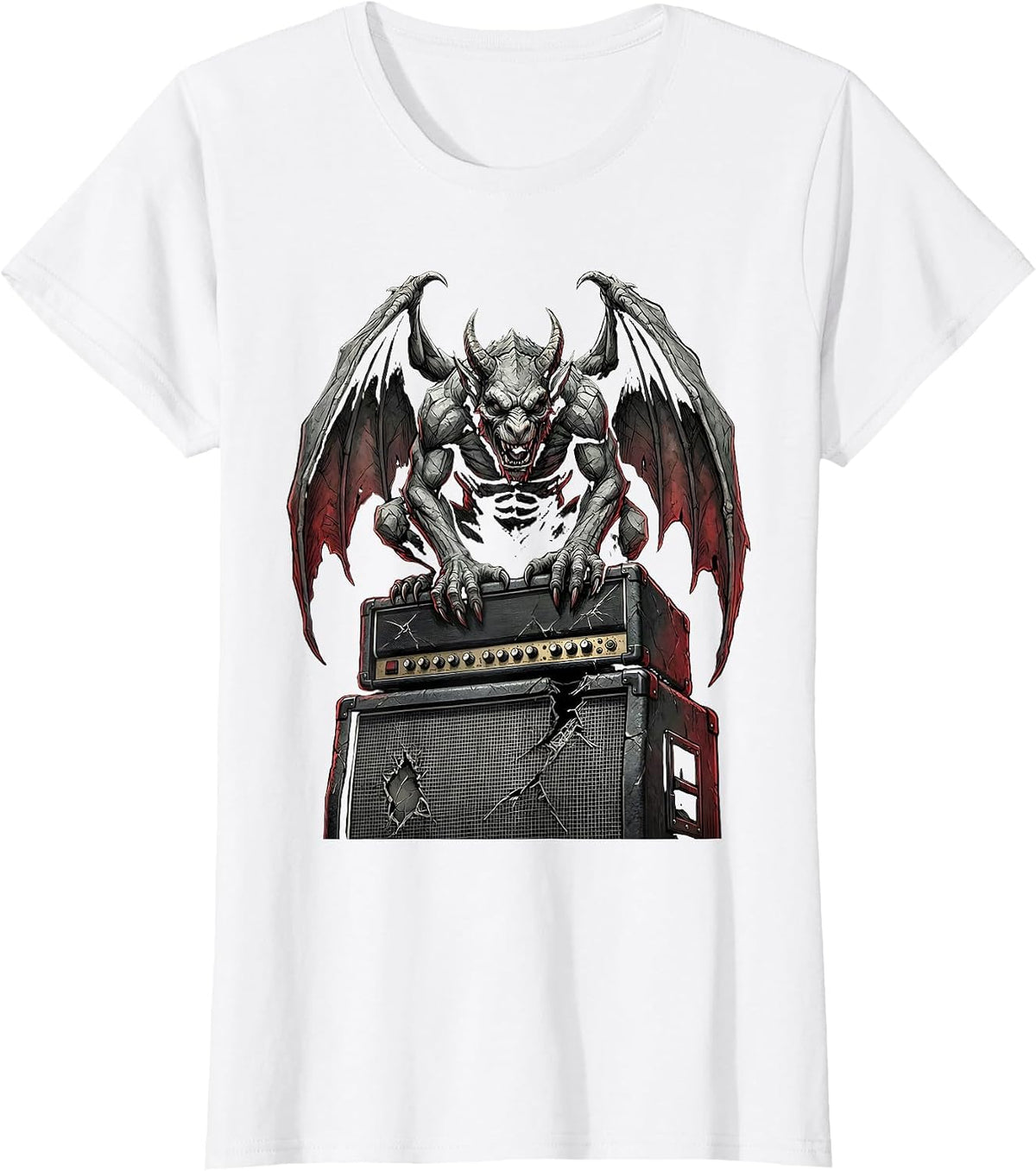 Women's Gargoyle Amplifier Stack Grunge Illustration T-Shirt - White