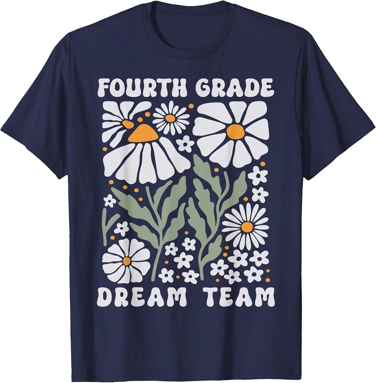 Fourth Grade Dream Team Back to School Boho Flower 4th Grade T-Shirt - Navy Blue