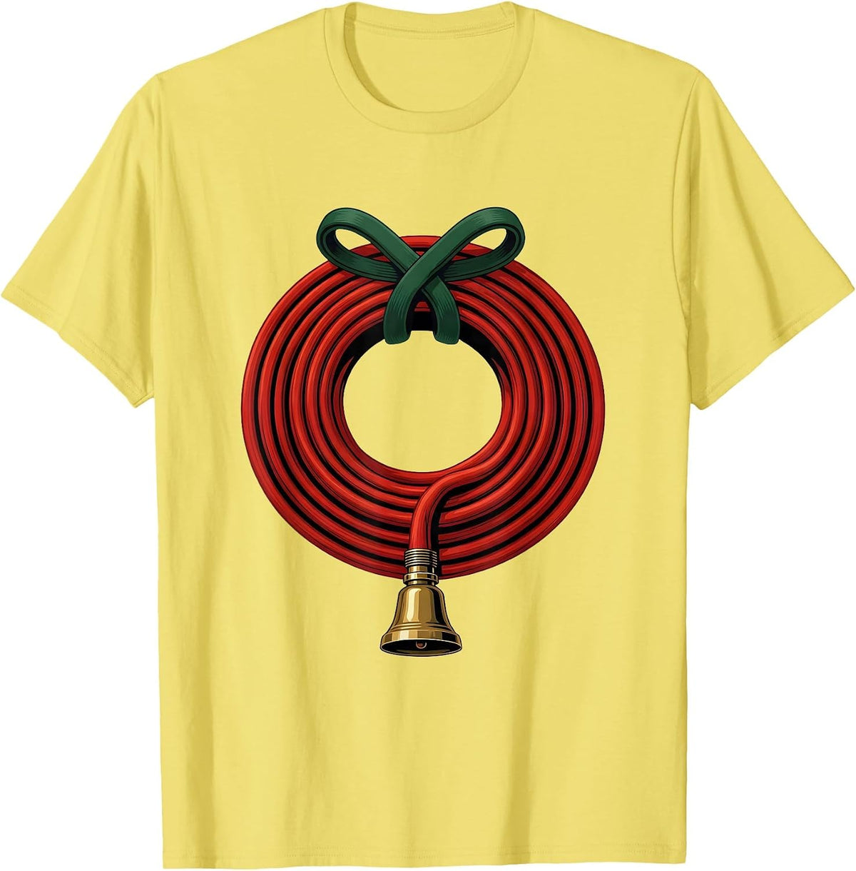 Men's Coiled Fire Hose Wreath Funny Firefighter Humor T-Shirt - Lemon Yellow