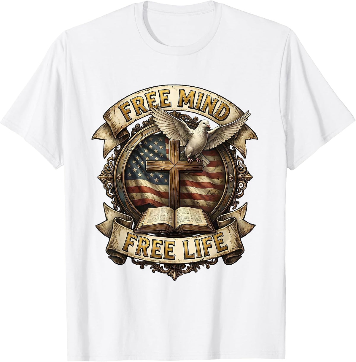 Men's Free Mind Free Life Freedom Graphic Design T-Shirt - White