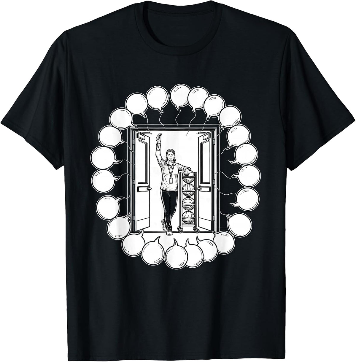 Men's PE Teacher Open Gym Door Back To School Humor T-Shirt - Black