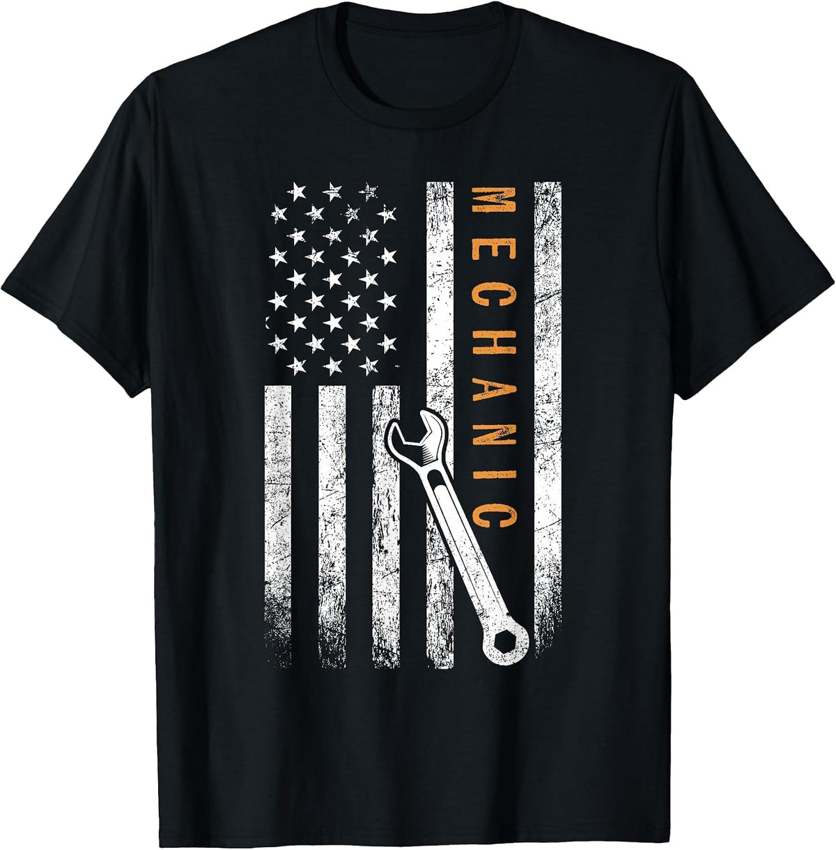 Mechanic American Flag Design T-Shirt - Black