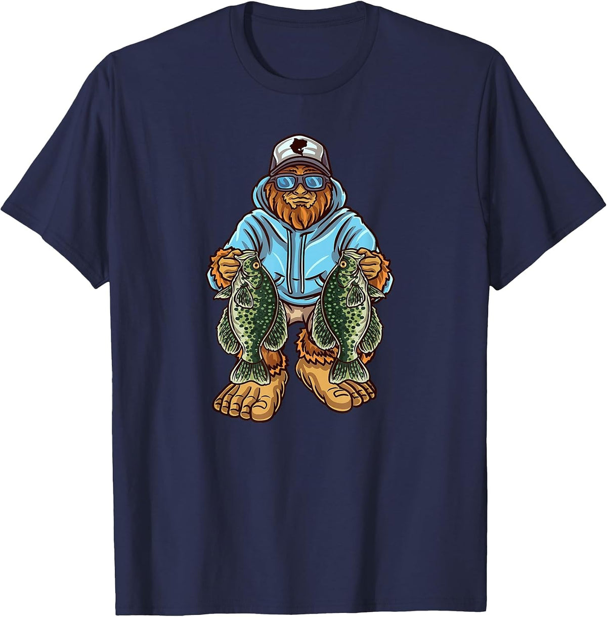 Crappie Fishing Bigfoot Panfishing Fishermen T-Shirt - Navy Blue