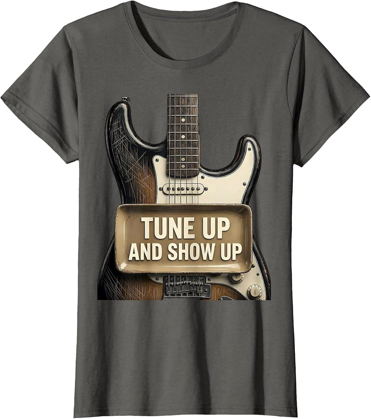 Women's Tune Up and Show Up Motivational Music Design T-Shirt - Asphalt Grey
