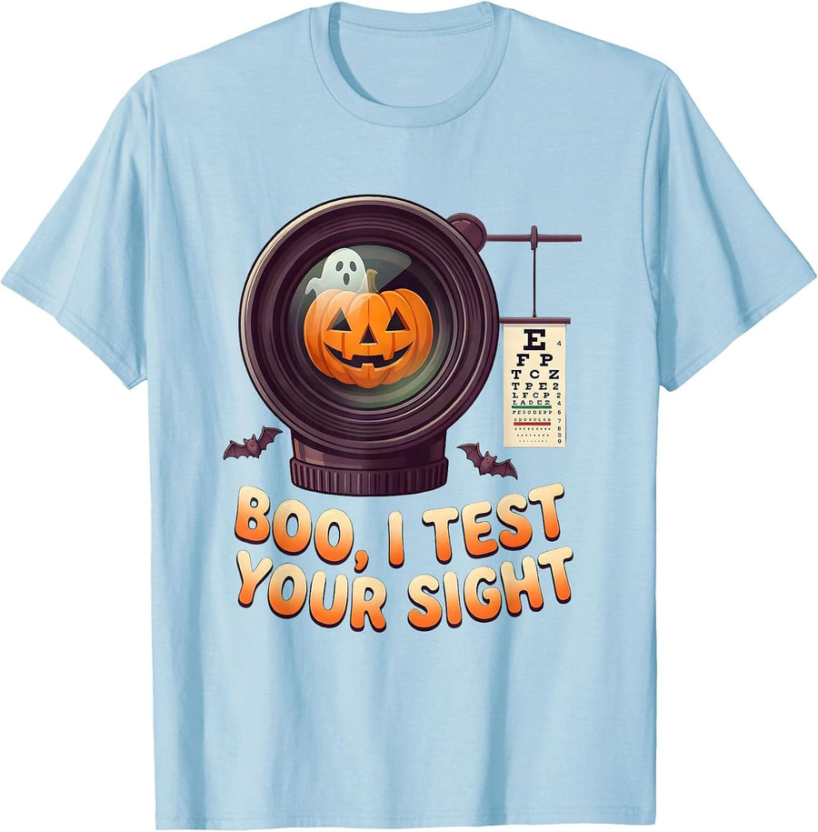 Men's Boo I Test Your Sight Funny Optometrist Halloween Eye Doctor T-Shirt - Baby Blue