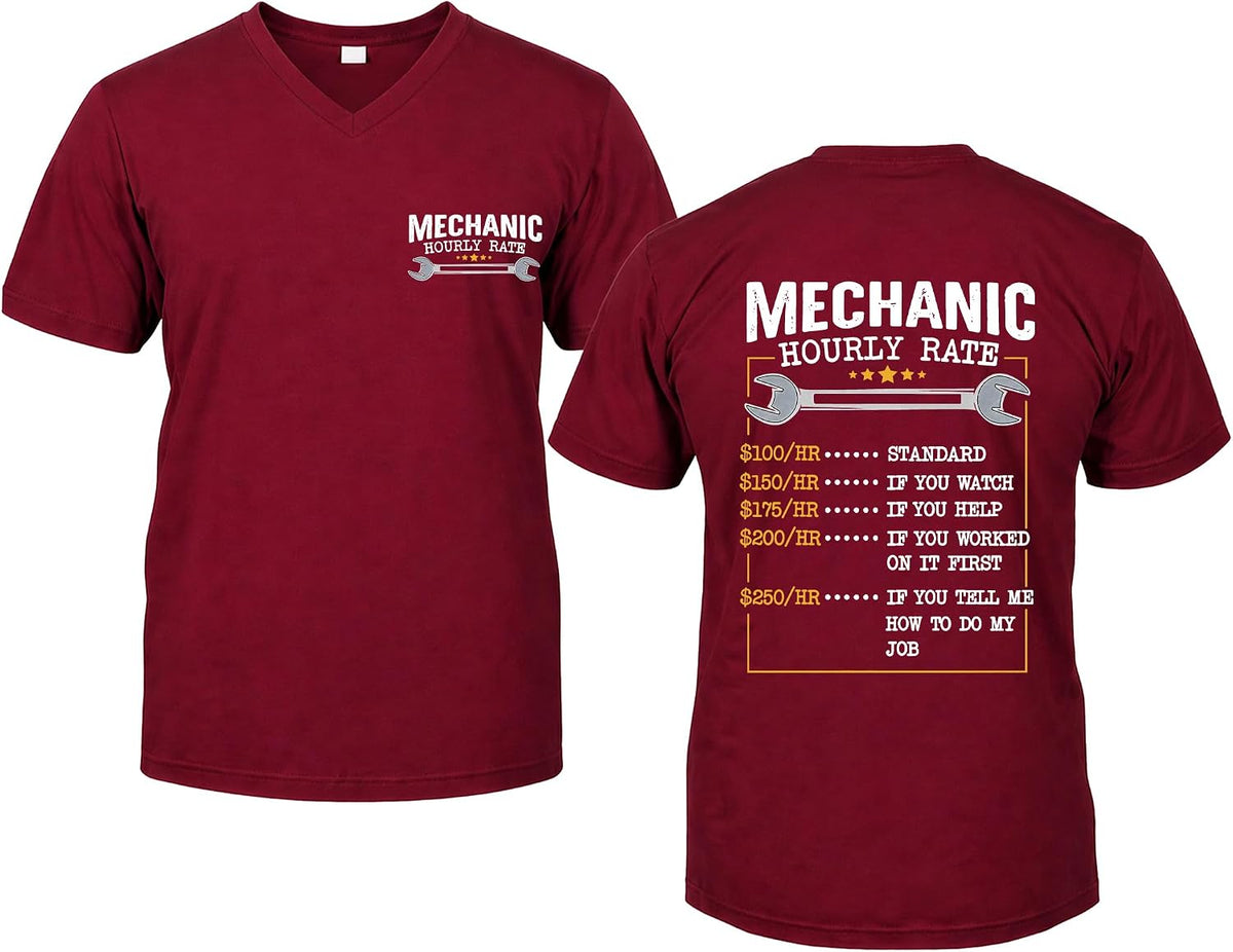 Mechanic Hourly Rate Shirt Mechanic Shirt Labor Day T-Shirts for Men - V-Neck Claret